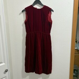 Vintage 1960s 70s Red‎ Velvet Dress Knee Length  Sleeveless Small- Medium